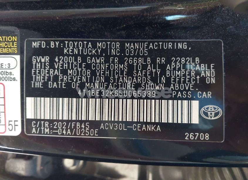 Photo 9 of 2005 Toyota Camry LE (VIN 4T1BE32K65U065389)