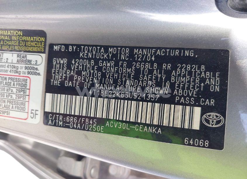 Photo 9 of 2005 Toyota Camry LE (VIN 4T1BE32K65U521357)