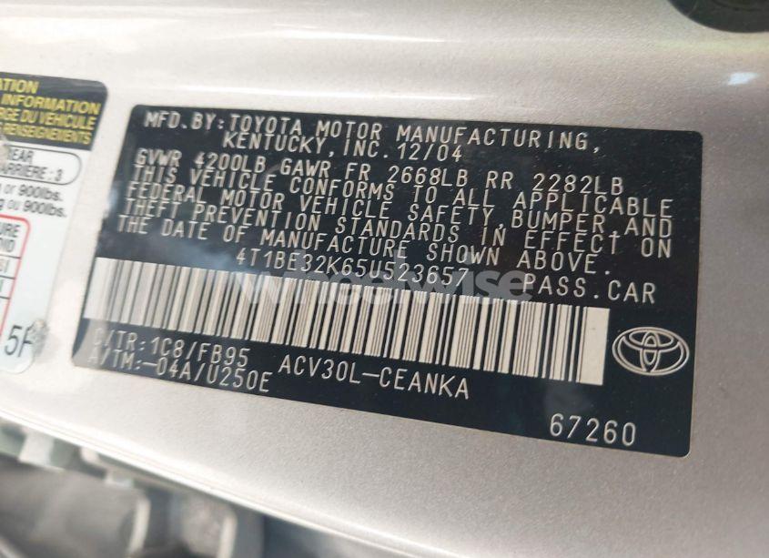Photo 9 of 2005 Toyota Camry LE (VIN 4T1BE32K65U523657)