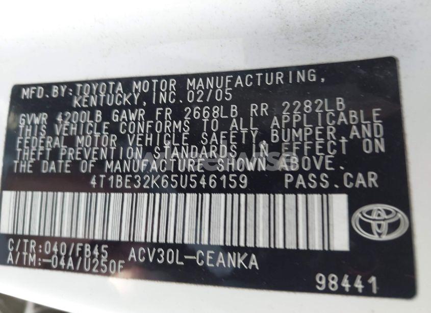 Photo 9 of 2005 Toyota Camry LE (VIN 4T1BE32K65U546159)