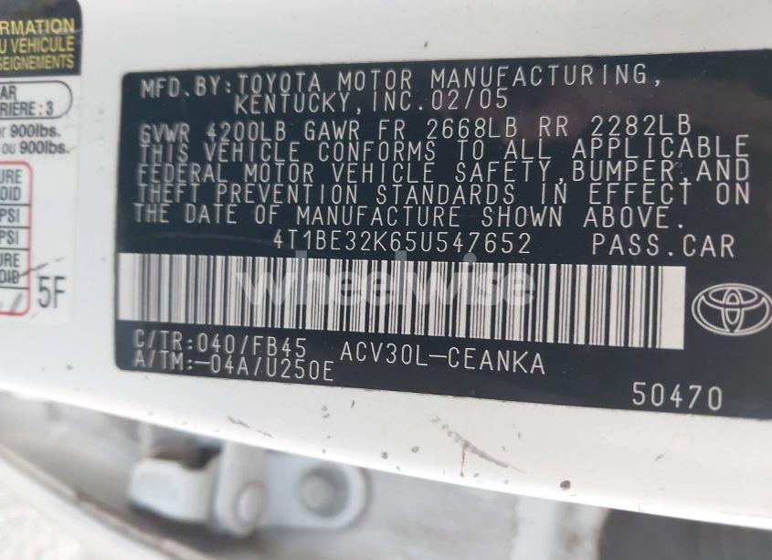 Photo 9 of 2005 Toyota Camry LE (VIN 4T1BE32K65U547652)
