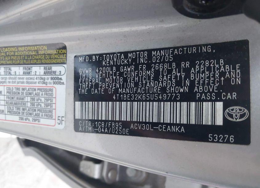 Photo 9 of 2005 Toyota Camry LE (VIN 4T1BE32K65U549773)