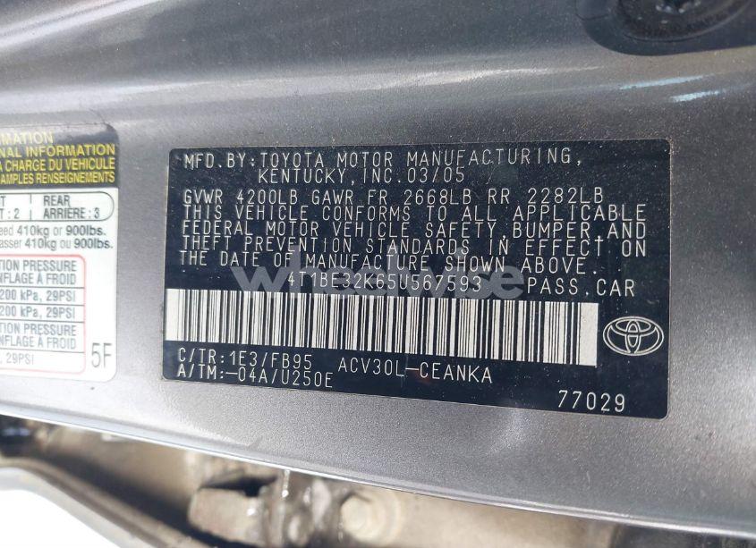 Photo 9 of 2005 Toyota Camry LE (VIN 4T1BE32K65U567593)