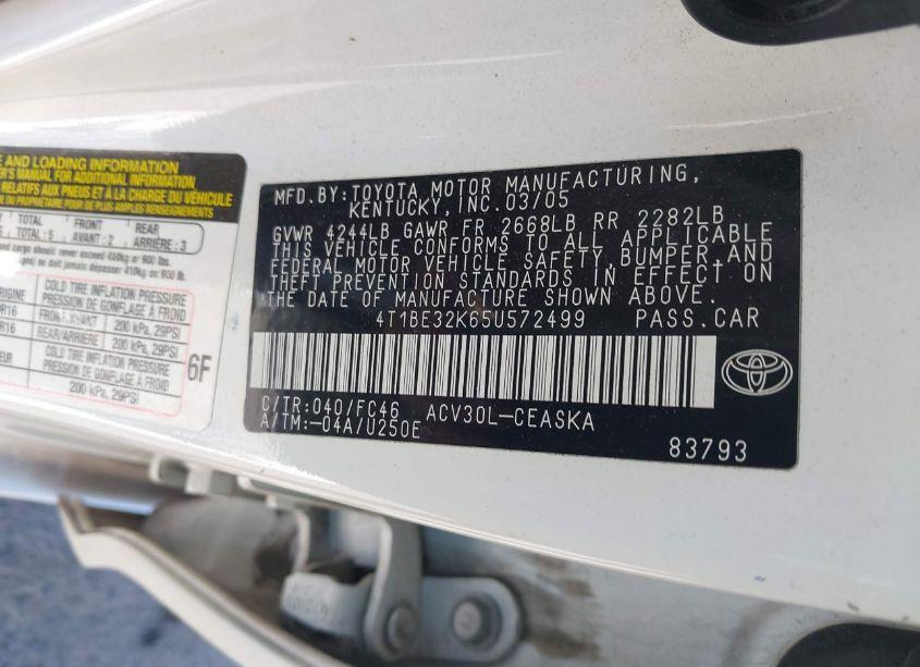 Photo 9 of 2005 Toyota Camry SE (VIN 4T1BE32K65U572499)