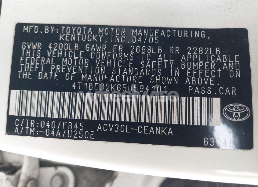 Photo 9 of 2005 Toyota Camry LE (VIN 4T1BE32K65U594101)