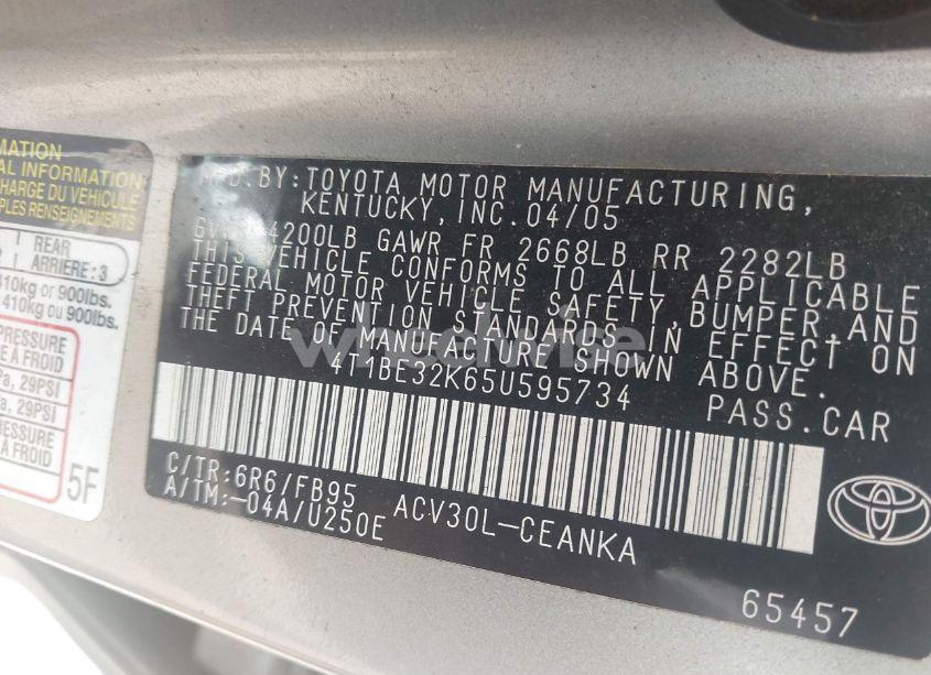 Photo 9 of 2005 Toyota Camry LE (VIN 4T1BE32K65U595734)