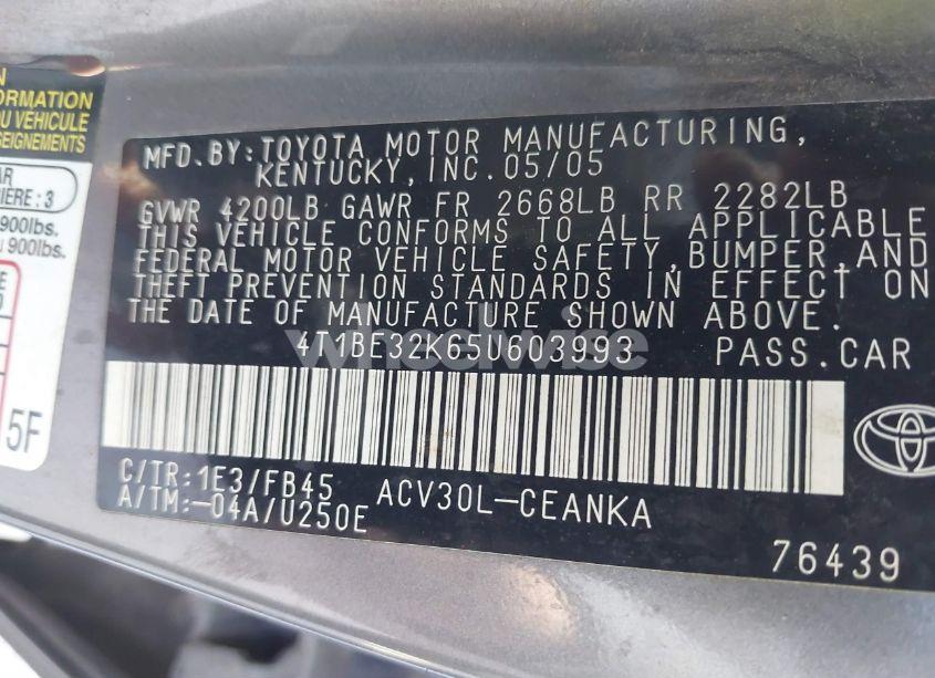 Photo 9 of 2005 Toyota Camry LE (VIN 4T1BE32K65U603993)