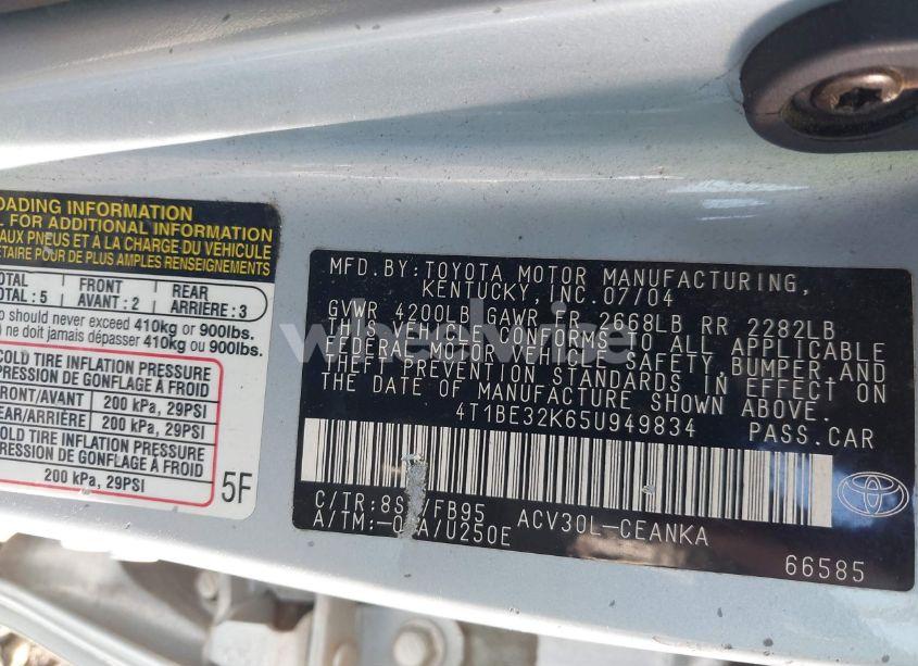Photo 9 of 2005 Toyota Camry LE (VIN 4T1BE32K65U949834)