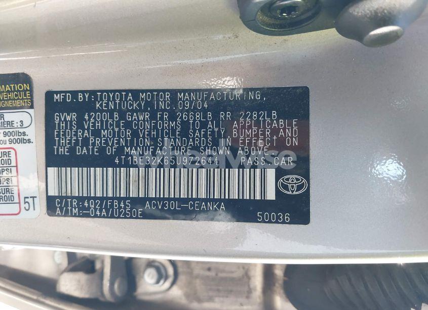 Photo 9 of 2005 Toyota Camry STD (VIN 4T1BE32K65U972644)