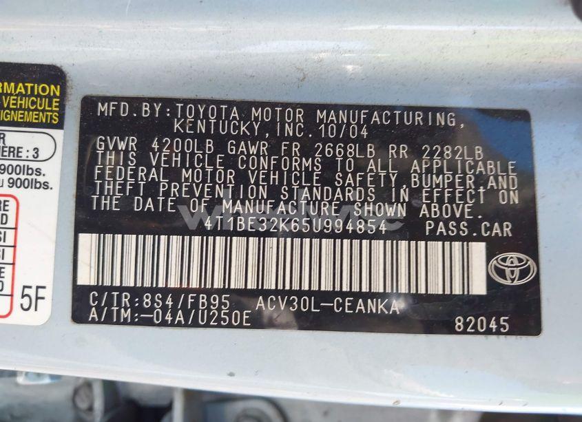 Photo 9 of 2005 Toyota Camry LE (VIN 4T1BE32K65U994854)
