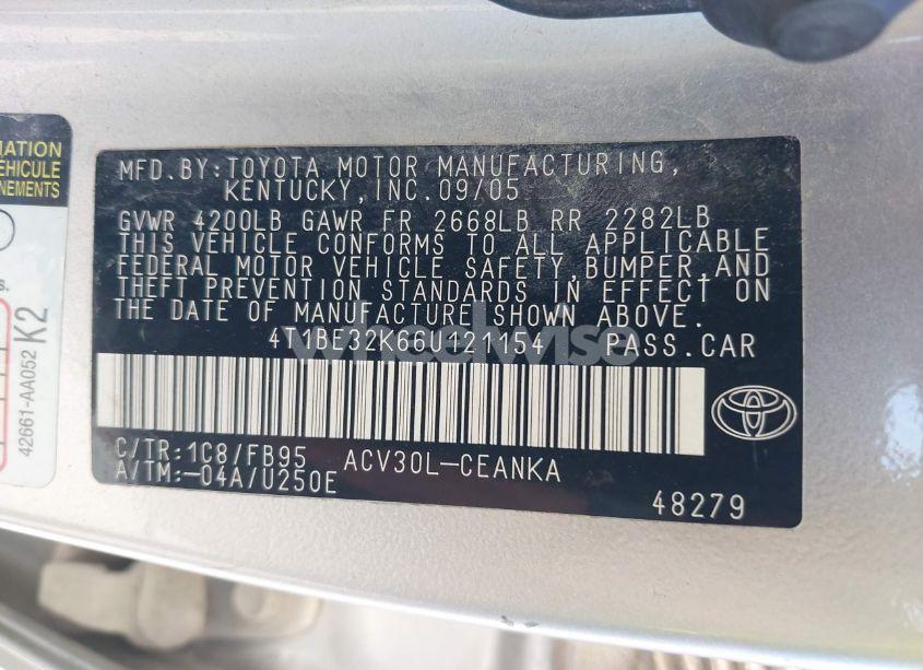 Photo 9 of 2006 Toyota Camry LE (VIN 4T1BE32K66U121154)