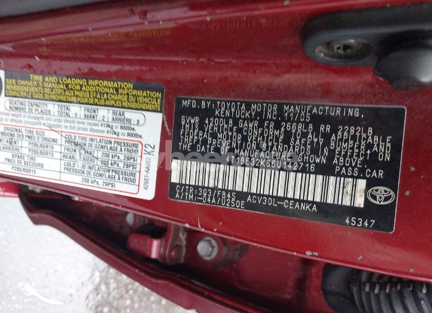 Photo 9 of 2006 Toyota Camry LE (VIN 4T1BE32K66U142716)