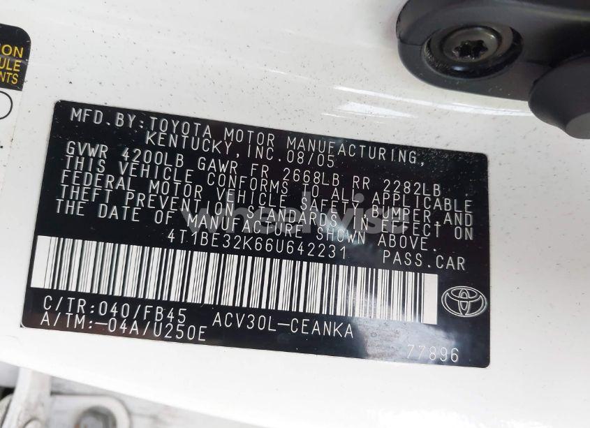 Photo 9 of 2006 Toyota Camry LE (VIN 4T1BE32K66U642231)