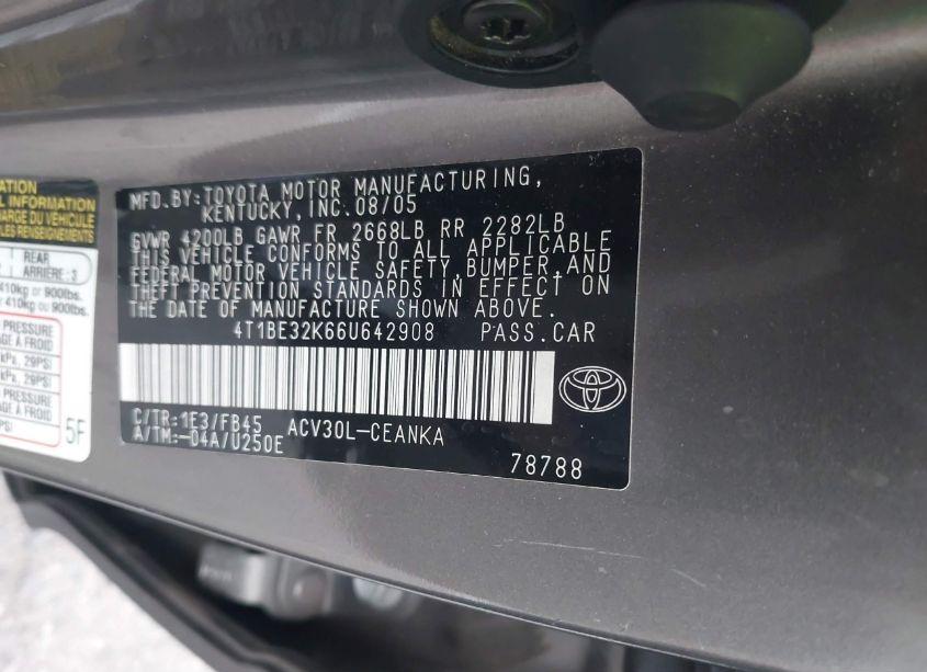 Photo 9 of 2006 Toyota Camry LE (VIN 4T1BE32K66U642908)
