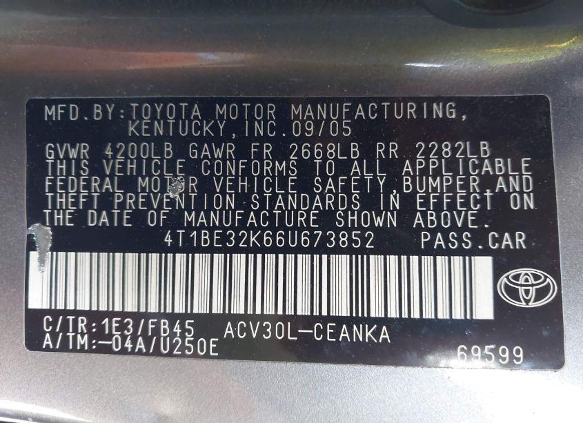 Photo 9 of 2006 Toyota Camry LE (VIN 4T1BE32K66U673852)
