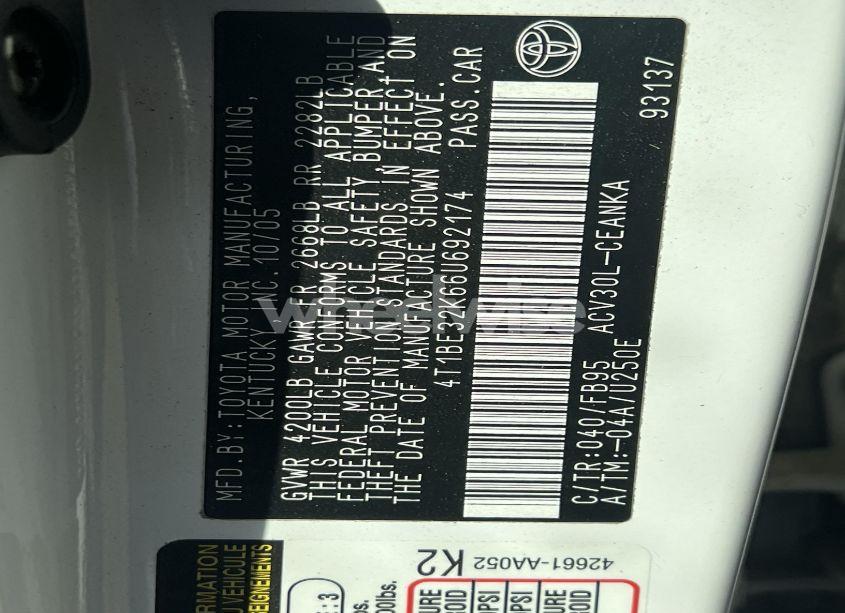 Photo 9 of 2006 Toyota Camry LE (VIN 4T1BE32K66U692174)