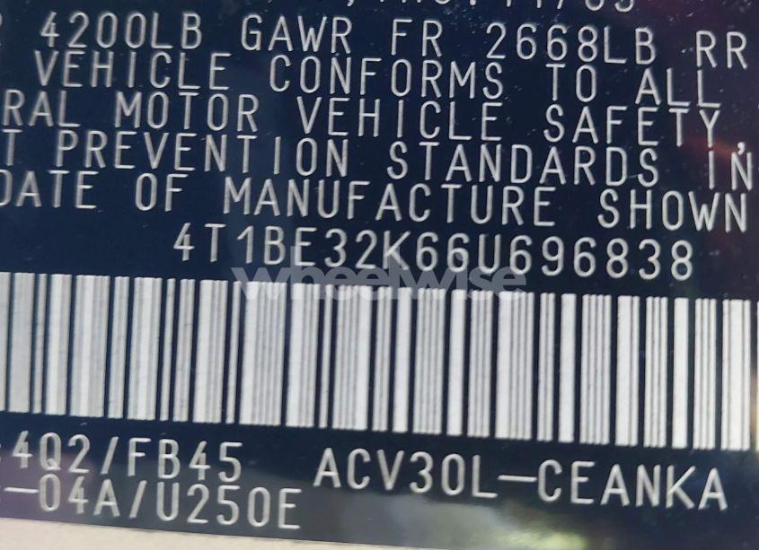 Photo 9 of 2006 Toyota Camry LE (VIN 4T1BE32K66U696838)