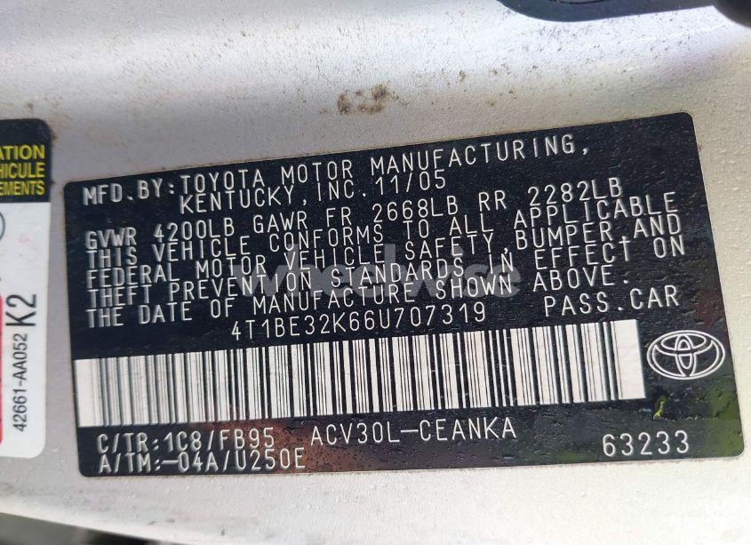 Photo 9 of 2006 Toyota Camry LE (VIN 4T1BE32K66U707319)