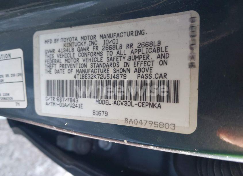 Photo 9 of 2002 Toyota Camry LE (VIN 4T1BE32K72U514879)