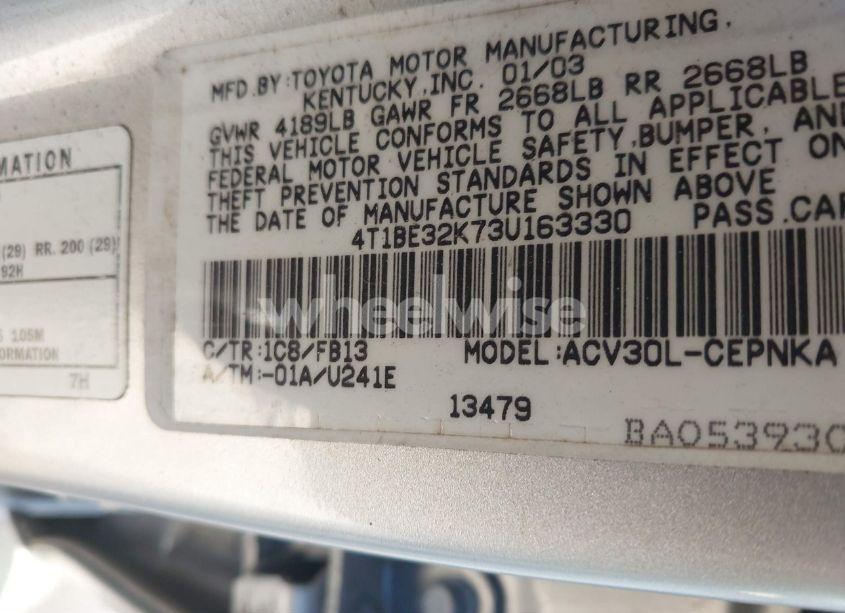 Photo 9 of 2003 Toyota Camry LE (VIN 4T1BE32K73U163330)