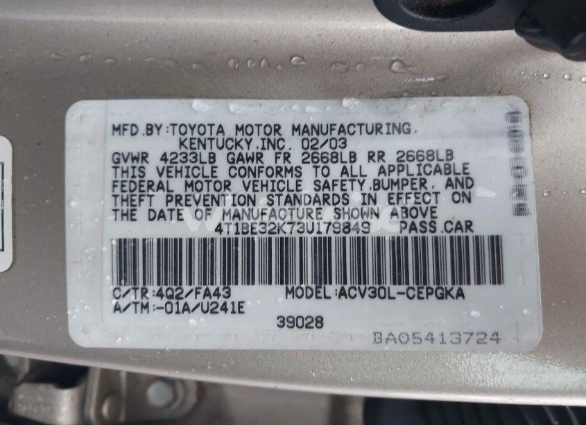 Photo 9 of 2003 Toyota Camry XLE (VIN 4T1BE32K73U179849)