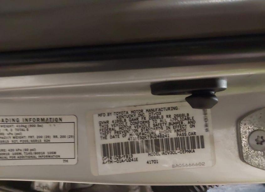 Photo 9 of 2003 Toyota Camry LE (VIN 4T1BE32K73U246241)