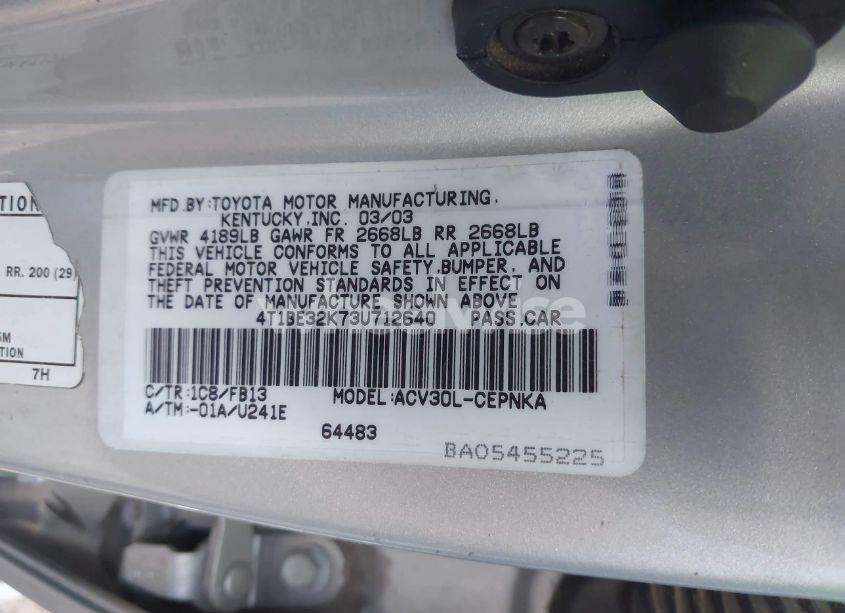 Photo 9 of 2003 Toyota Camry LE (VIN 4T1BE32K73U712640)