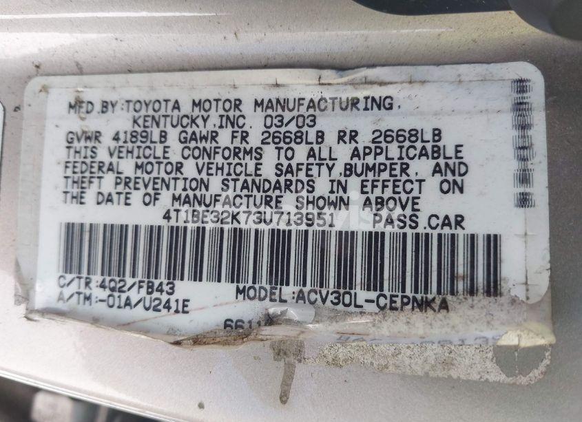 Photo 9 of 2003 Toyota Camry LE (VIN 4T1BE32K73U713951)