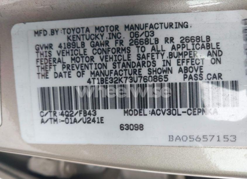 Photo 9 of 2003 Toyota Camry LE (VIN 4T1BE32K73U760865)