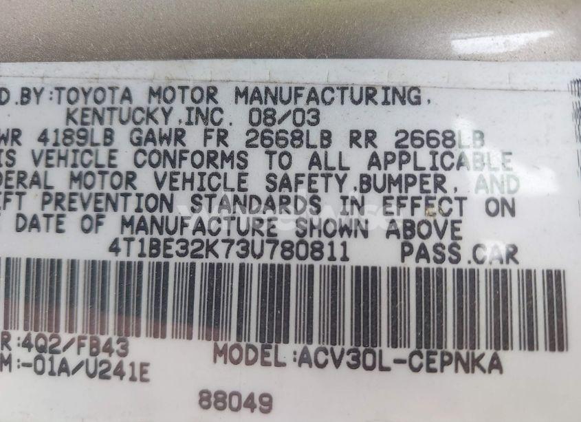 Photo 9 of 2003 Toyota Camry LE (VIN 4T1BE32K73U780811)