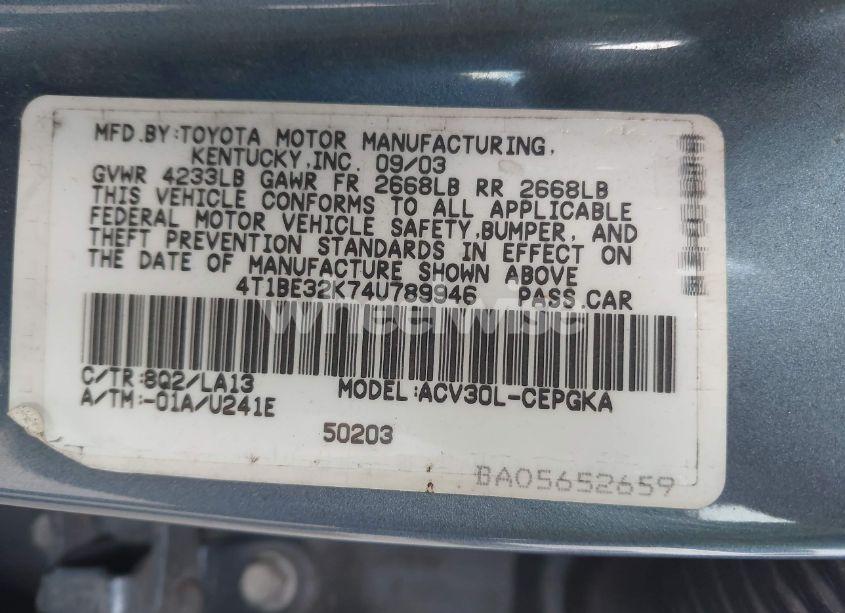 Photo 9 of 2004 Toyota Camry XLE (VIN 4T1BE32K74U789946)
