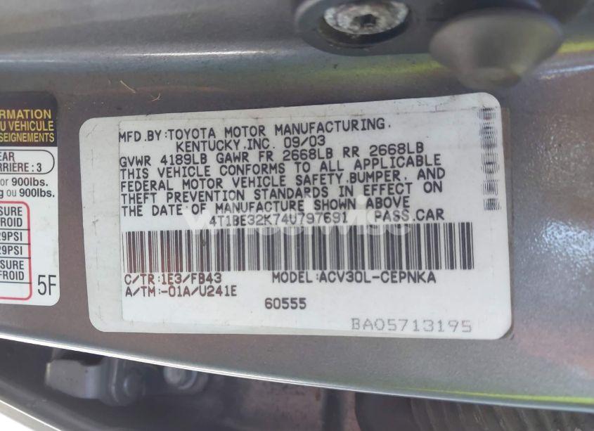 Photo 9 of 2004 Toyota Camry LE (VIN 4T1BE32K74U797691)
