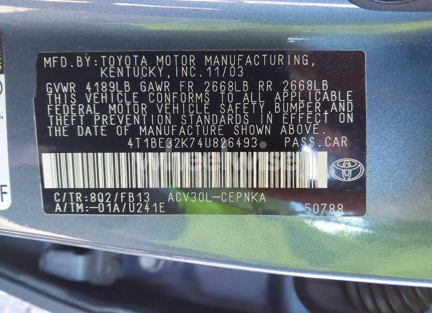 Photo 9 of 2004 Toyota Camry LE (VIN 4T1BE32K74U826493)