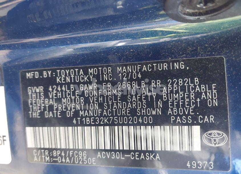 Photo 9 of 2005 Toyota Camry SE (VIN 4T1BE32K75U020400)