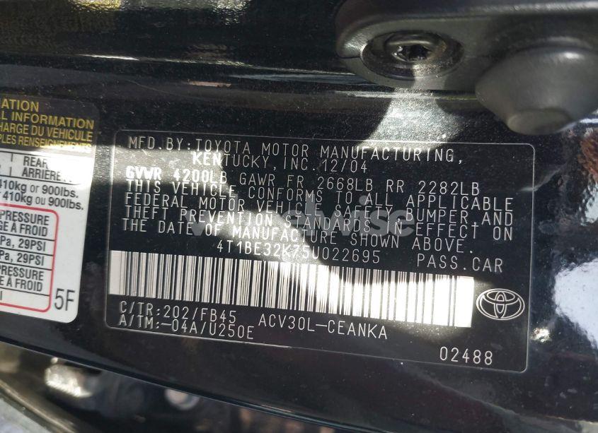 Photo 9 of 2005 Toyota Camry LE (VIN 4T1BE32K75U022695)