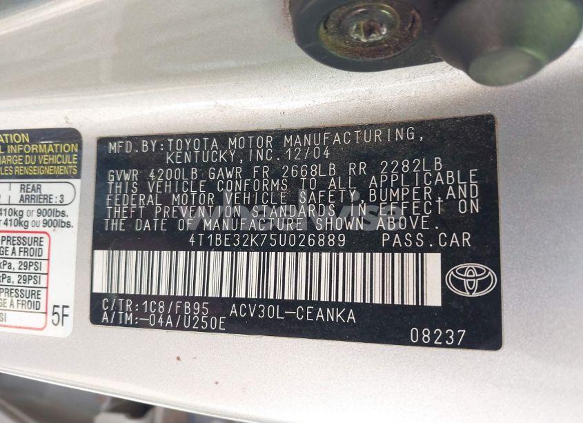 Photo 9 of 2005 Toyota Camry LE (VIN 4T1BE32K75U026889)