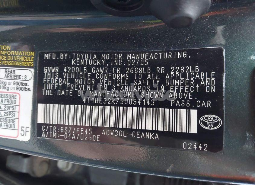 Photo 9 of 2005 Toyota Camry LE (VIN 4T1BE32K75U054143)