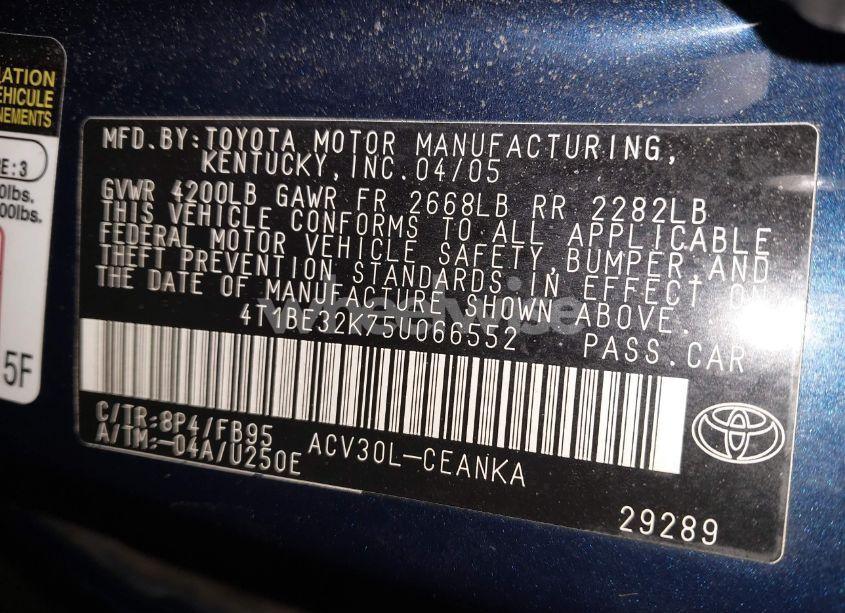 Photo 9 of 2005 Toyota Camry LE (VIN 4T1BE32K75U066552)