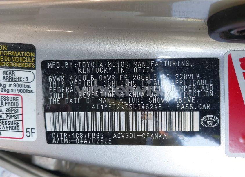 Photo 9 of 2005 Toyota Camry LE (VIN 4T1BE32K75U946246)