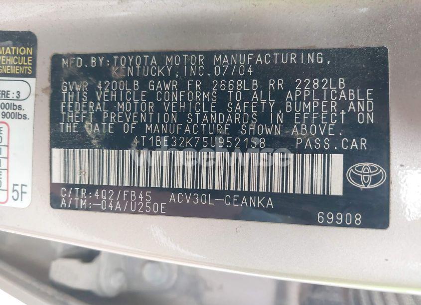 Photo 9 of 2005 Toyota Camry LE (VIN 4T1BE32K75U952158)