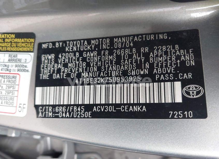 Photo 9 of 2005 Toyota Camry LE (VIN 4T1BE32K75U953925)