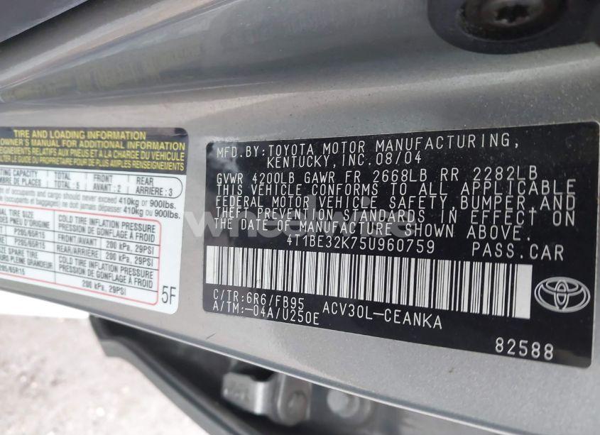 Photo 9 of 2005 Toyota Camry LE (VIN 4T1BE32K75U960759)