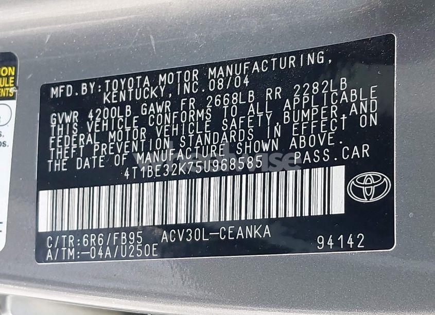 Photo 9 of 2005 Toyota Camry LE (VIN 4T1BE32K75U968585)