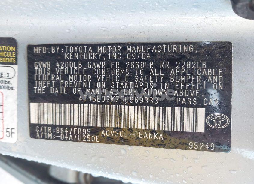Photo 9 of 2005 Toyota Camry LE (VIN 4T1BE32K75U969333)