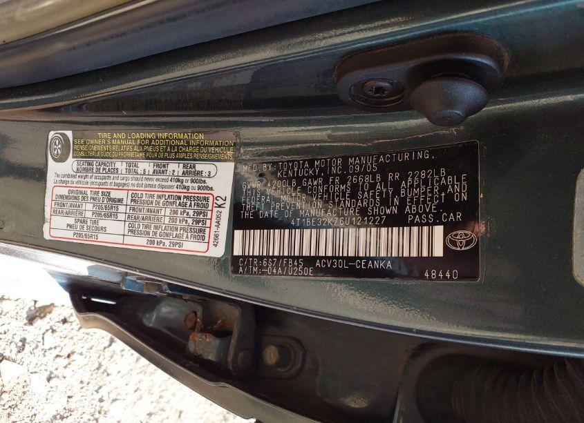 Photo 9 of 2006 Toyota Camry LE (VIN 4T1BE32K76U121227)