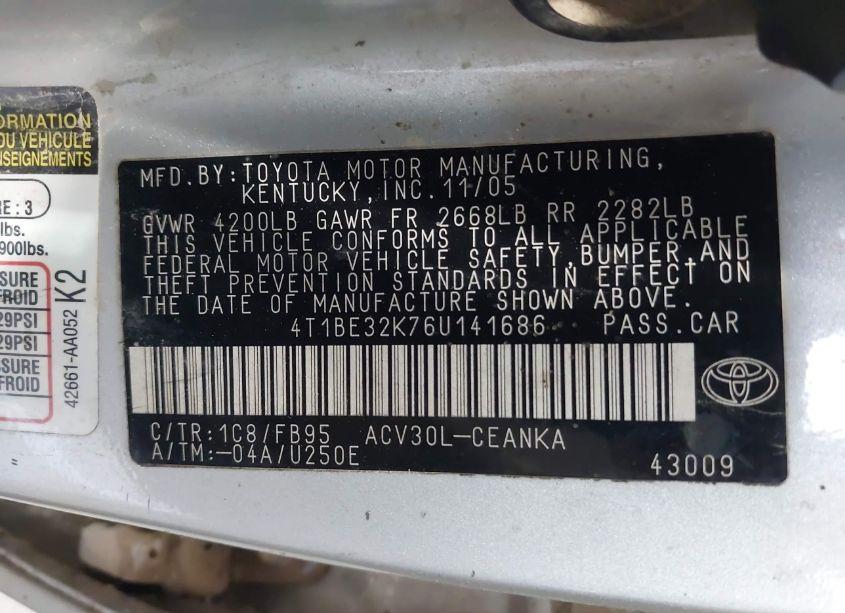 Photo 9 of 2006 Toyota Camry LE (VIN 4T1BE32K76U141686)