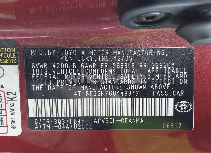 Photo 9 of 2006 Toyota Camry LE (VIN 4T1BE32K76U148847)