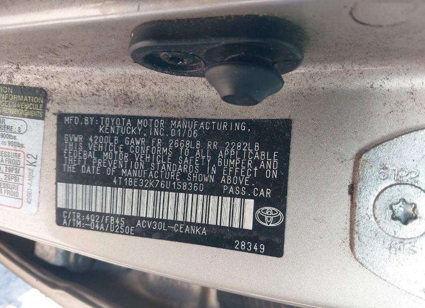 Photo 9 of 2006 Toyota Camry LE (VIN 4T1BE32K76U158360)