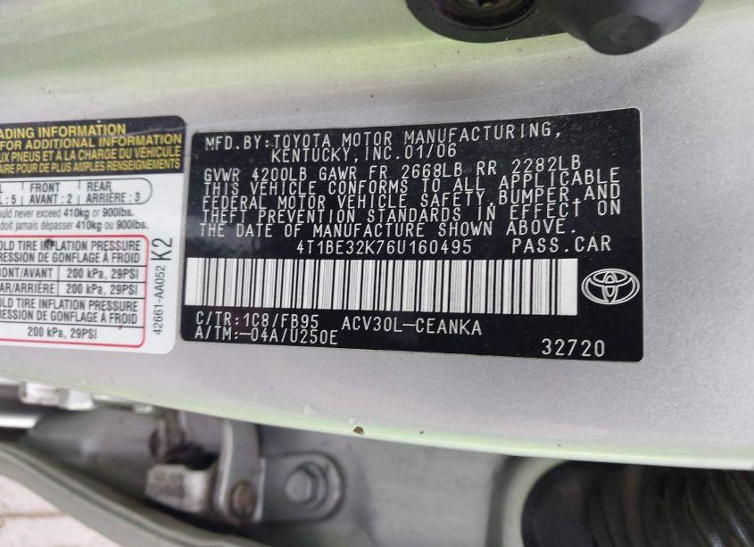 Photo 9 of 2006 Toyota Camry LE (VIN 4T1BE32K76U160495)