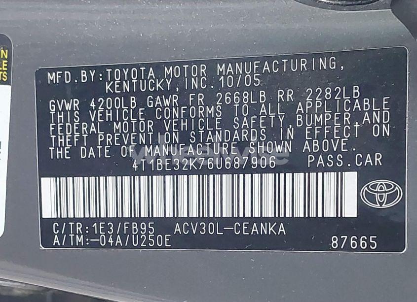 Photo 9 of 2006 Toyota Camry LE (VIN 4T1BE32K76U687906)